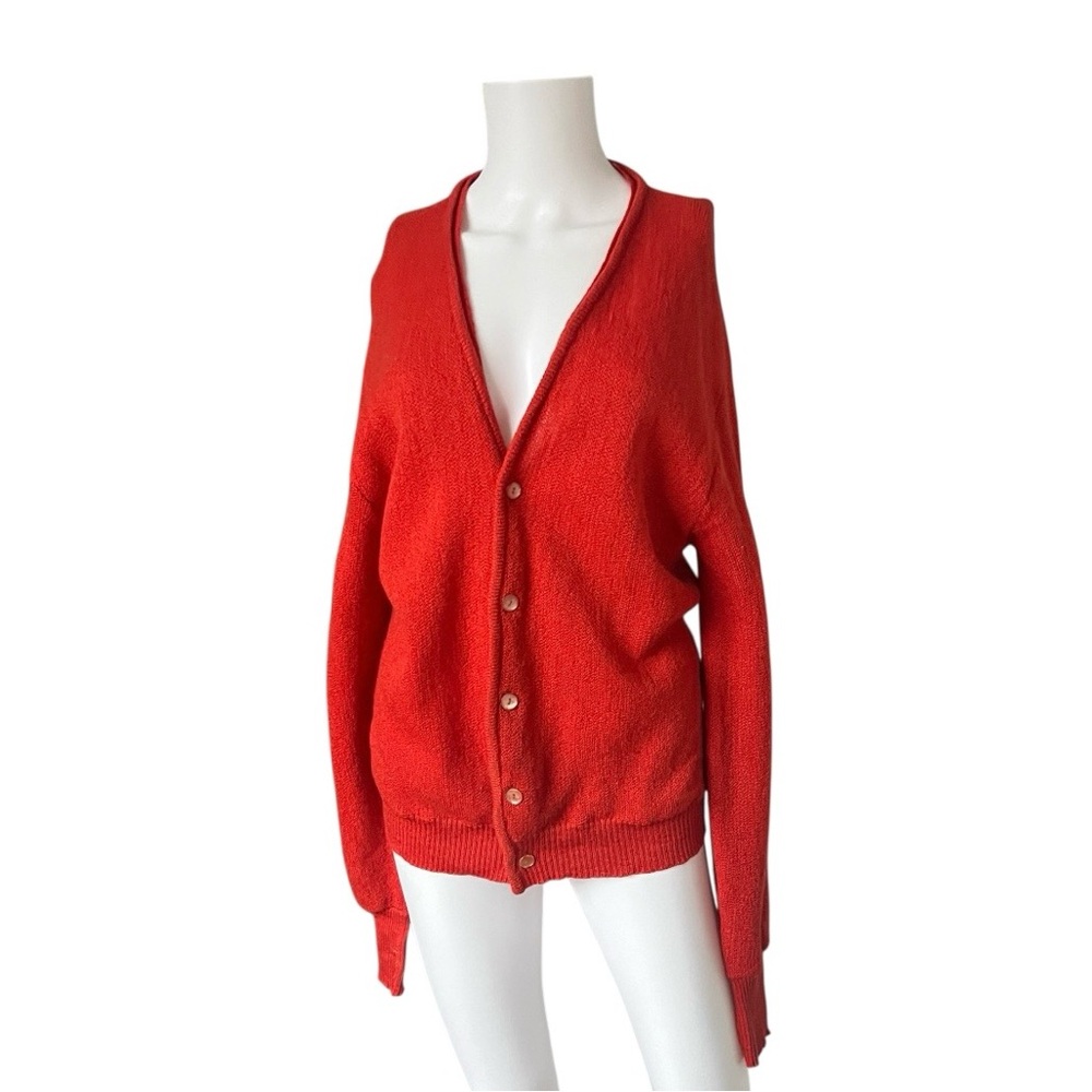 Vintage Famous Bar Glasgo Red Orange Cardigan Sweater Colorful Knit Size Medium